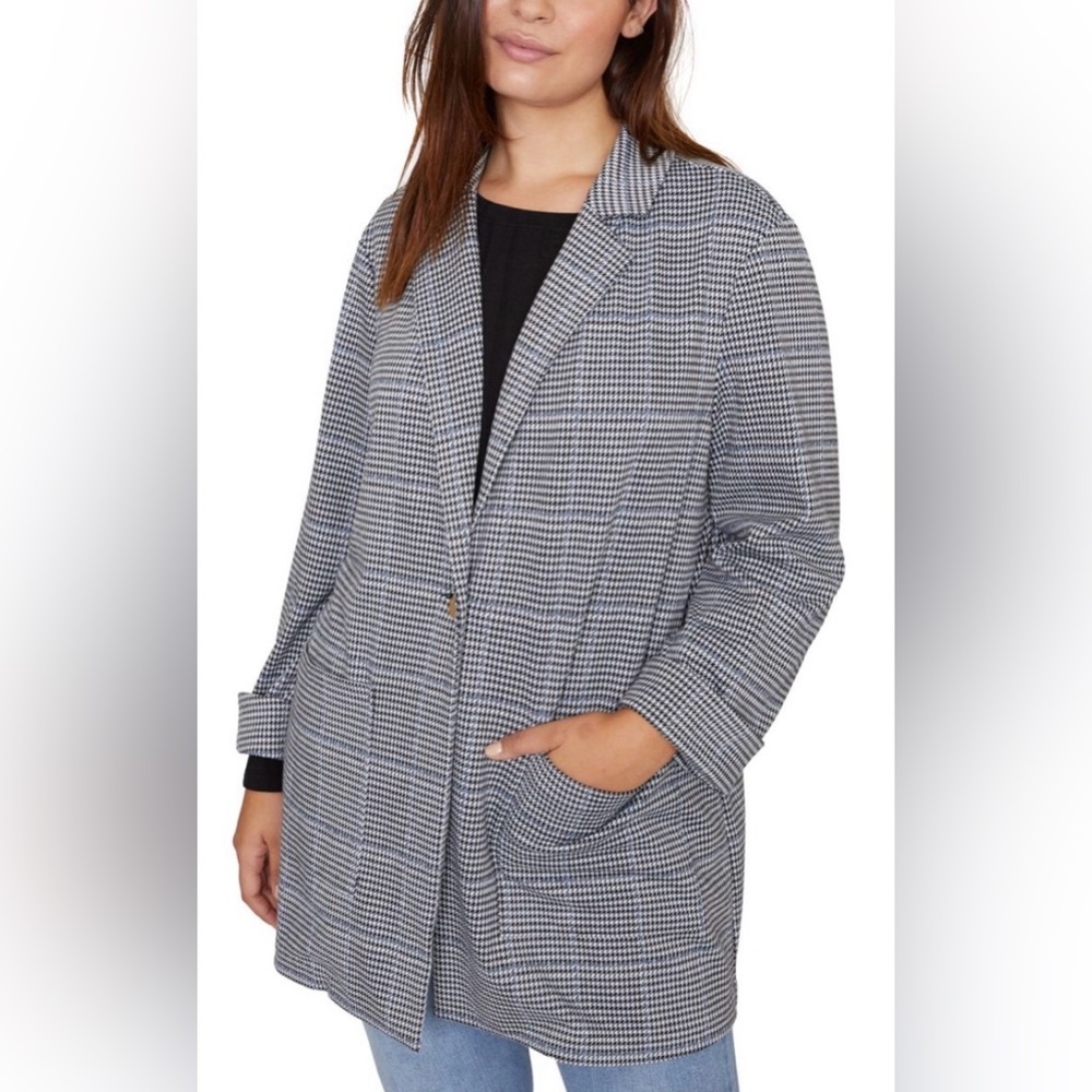Sanctuary Anthropologie Blazer Womens XL Long Jacket Pockets Houndstooth Button